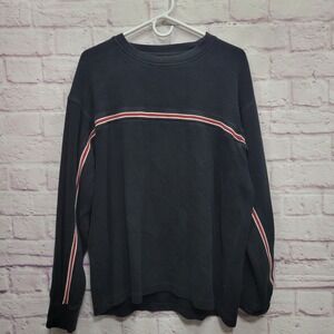 Point Zero Waffle Knit Long Sleeve Shirt‎ XL Black Stripe Streetwear Grunge Y2K
